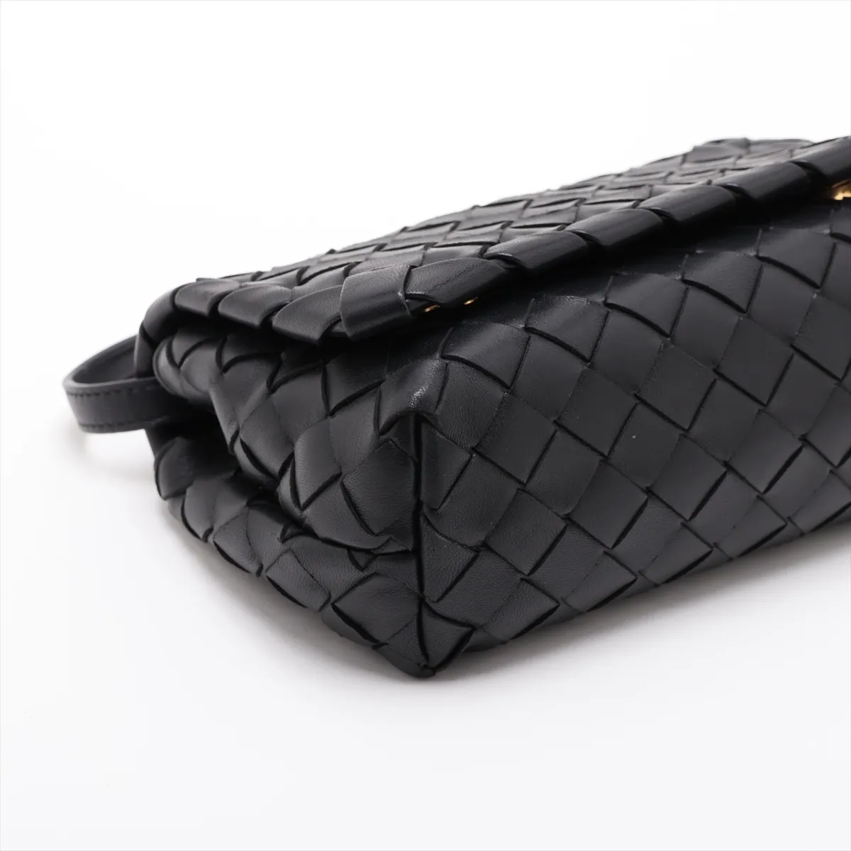 Intrecciato Leather Shoulder Bag, Black — view 4