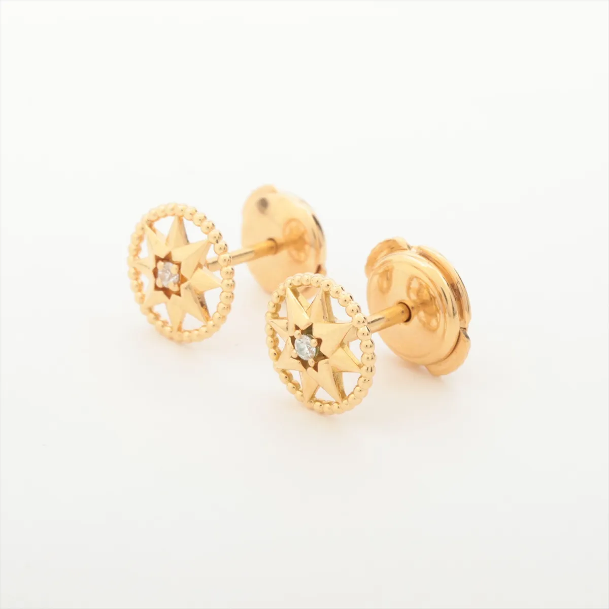 Rose des Vents Diamond Earrings, 750 (Yellow Gold), 1.9g, 543143 550328. Left and right earrings have different shapes and different backings. No brand engraving on the backings. — view 3