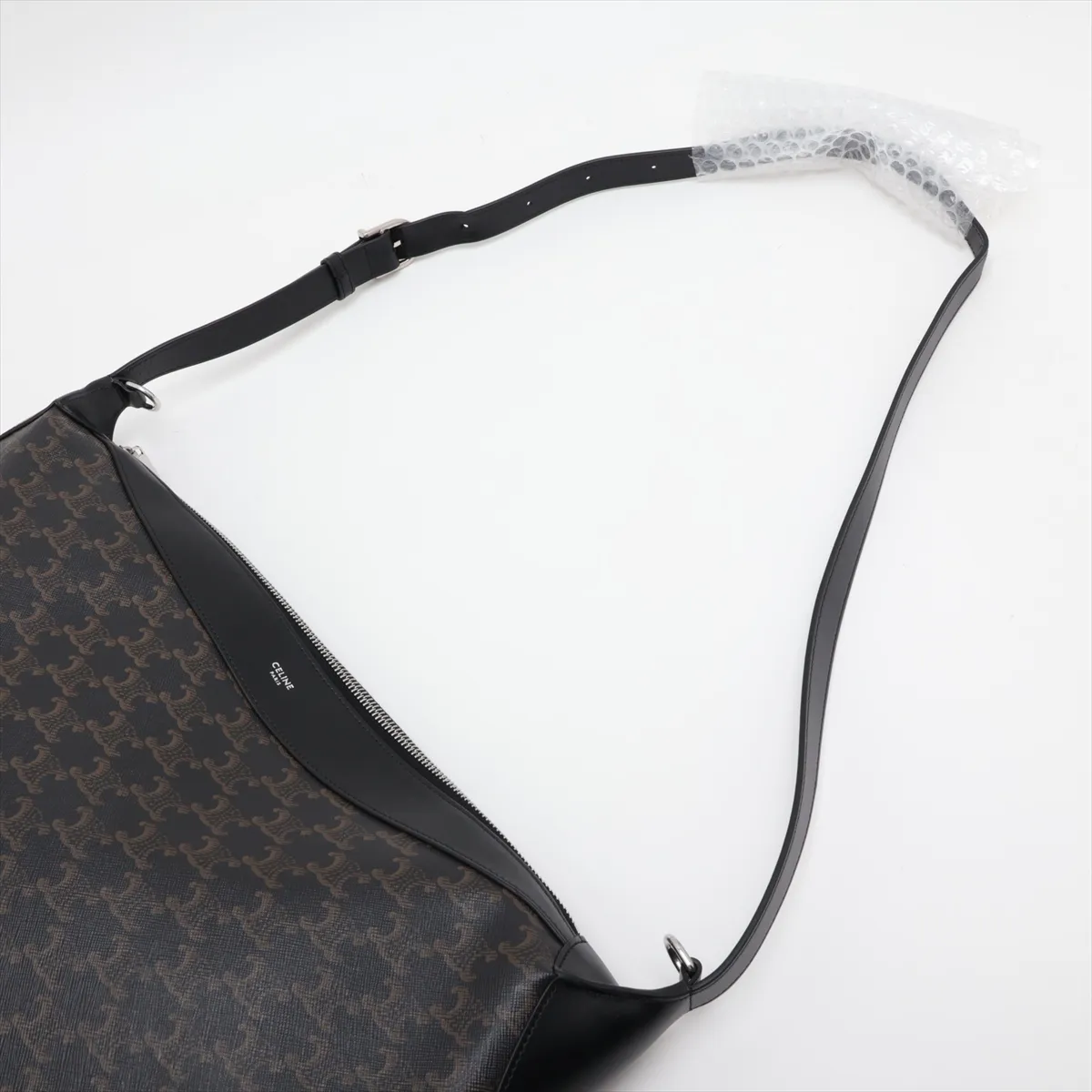 Triomphe Large Strap Romy PVC x Leather Shoulder Bag, Black — view 5