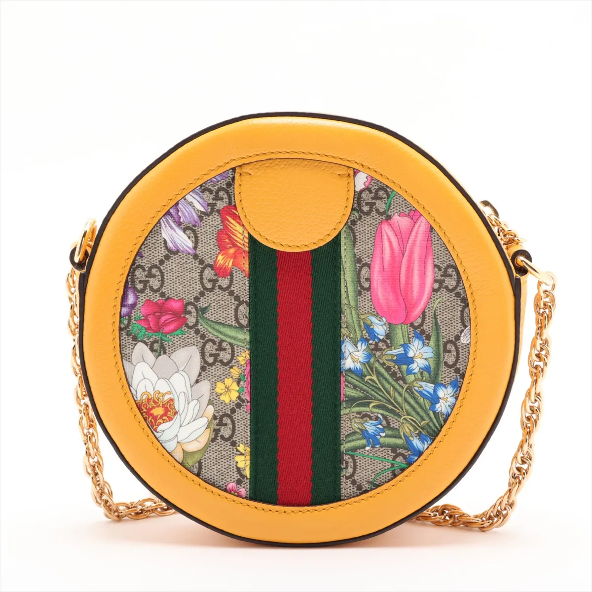 GG Flora Ophidia PVC x Leather Chain Shoulder Bag, Yellow, 550618 — view 2