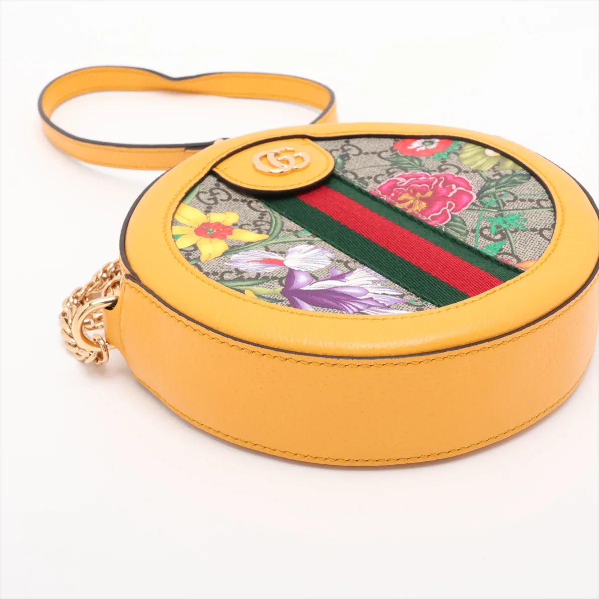 GG Flora Ophidia PVC x Leather Chain Shoulder Bag, Yellow, 550618 — view 4
