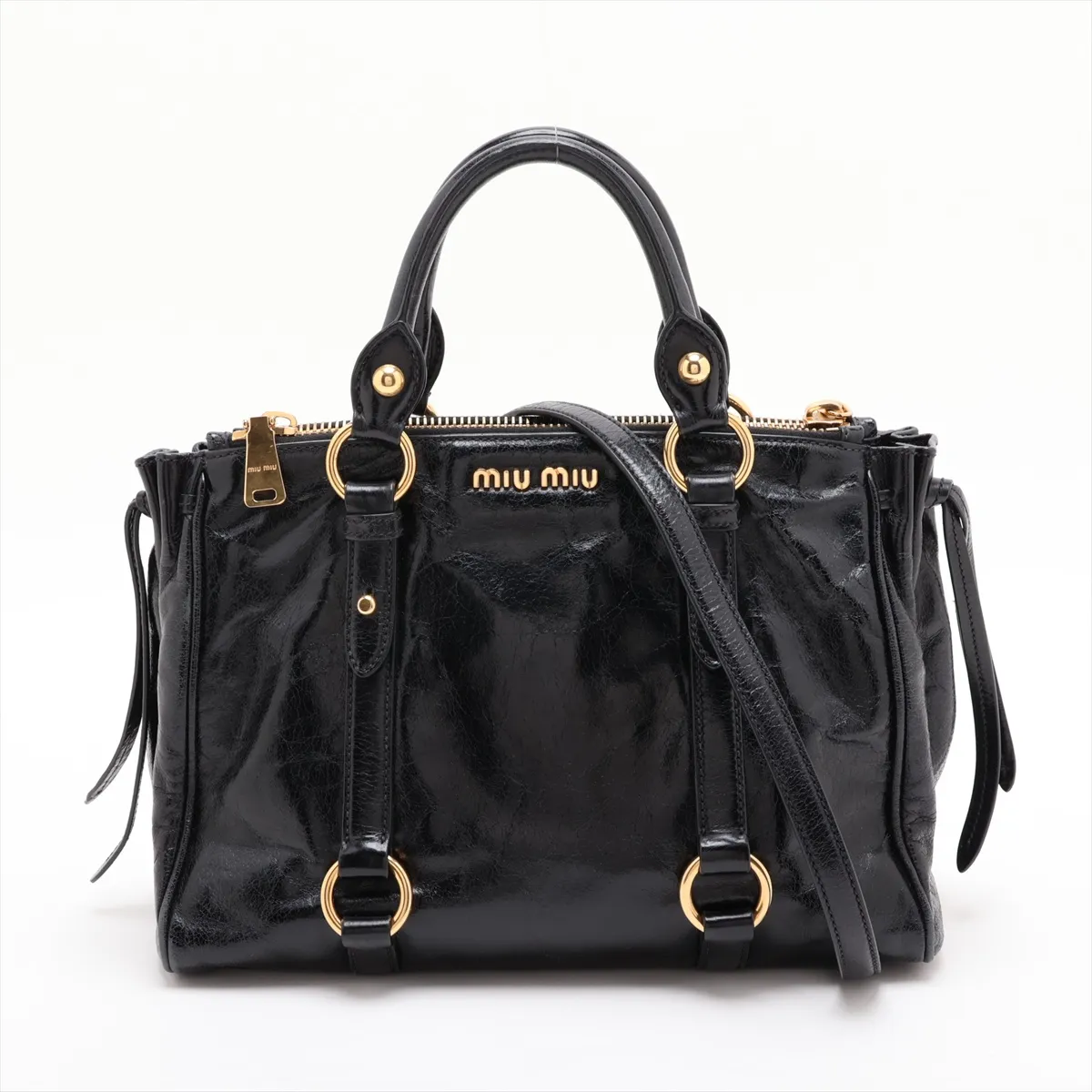 RN0893 Leather 2-Way Handbag, Black