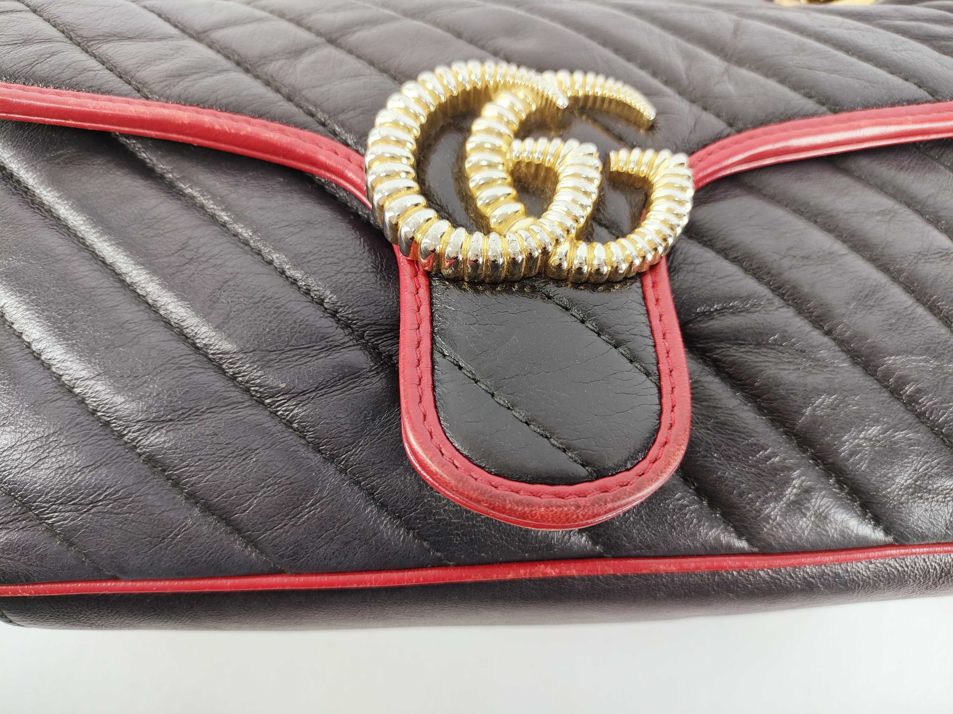 GG Marmont Chain Shoulder Bag, Quilted Leather, Black/Red, 443497 (Shoulder Bag) — view 14