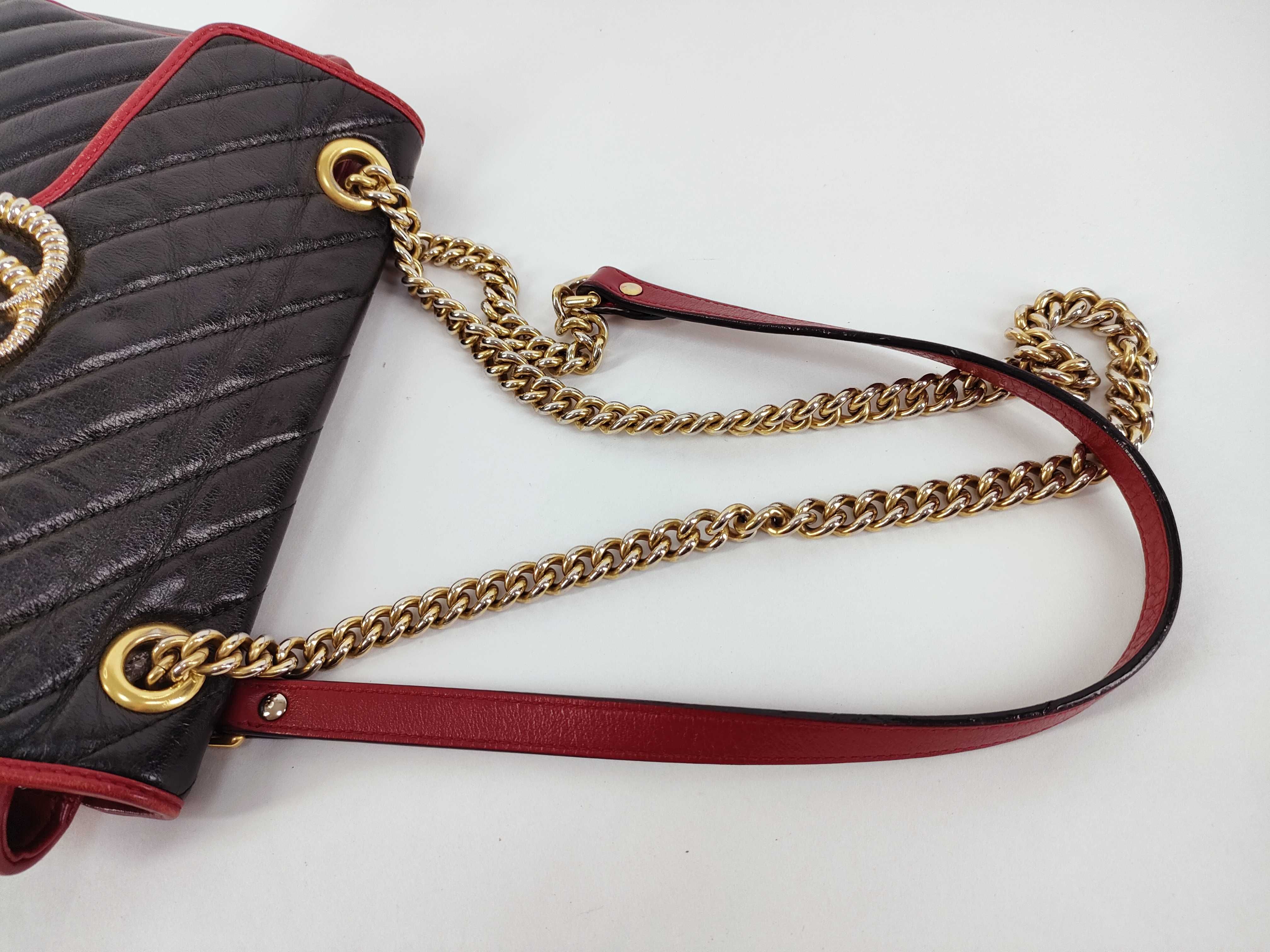 GG Marmont Chain Shoulder Bag, Quilted Leather, Black/Red, 443497 (Shoulder Bag) — view 3