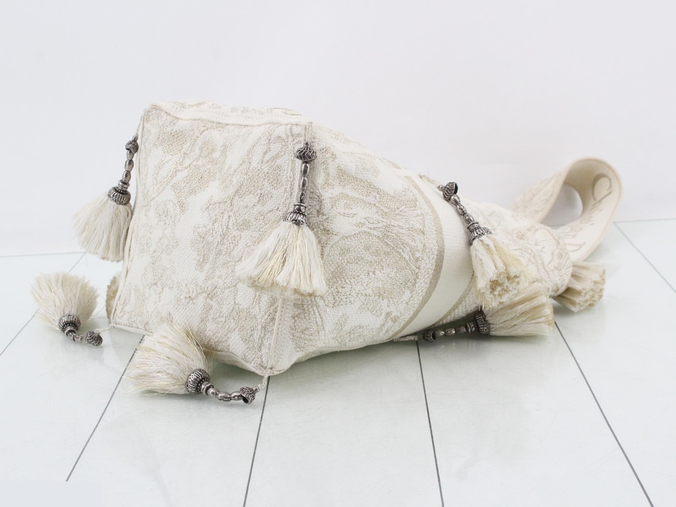 D-bubble Embroidery Toile de Jouy Shoulder Bag with Fringe — view 6