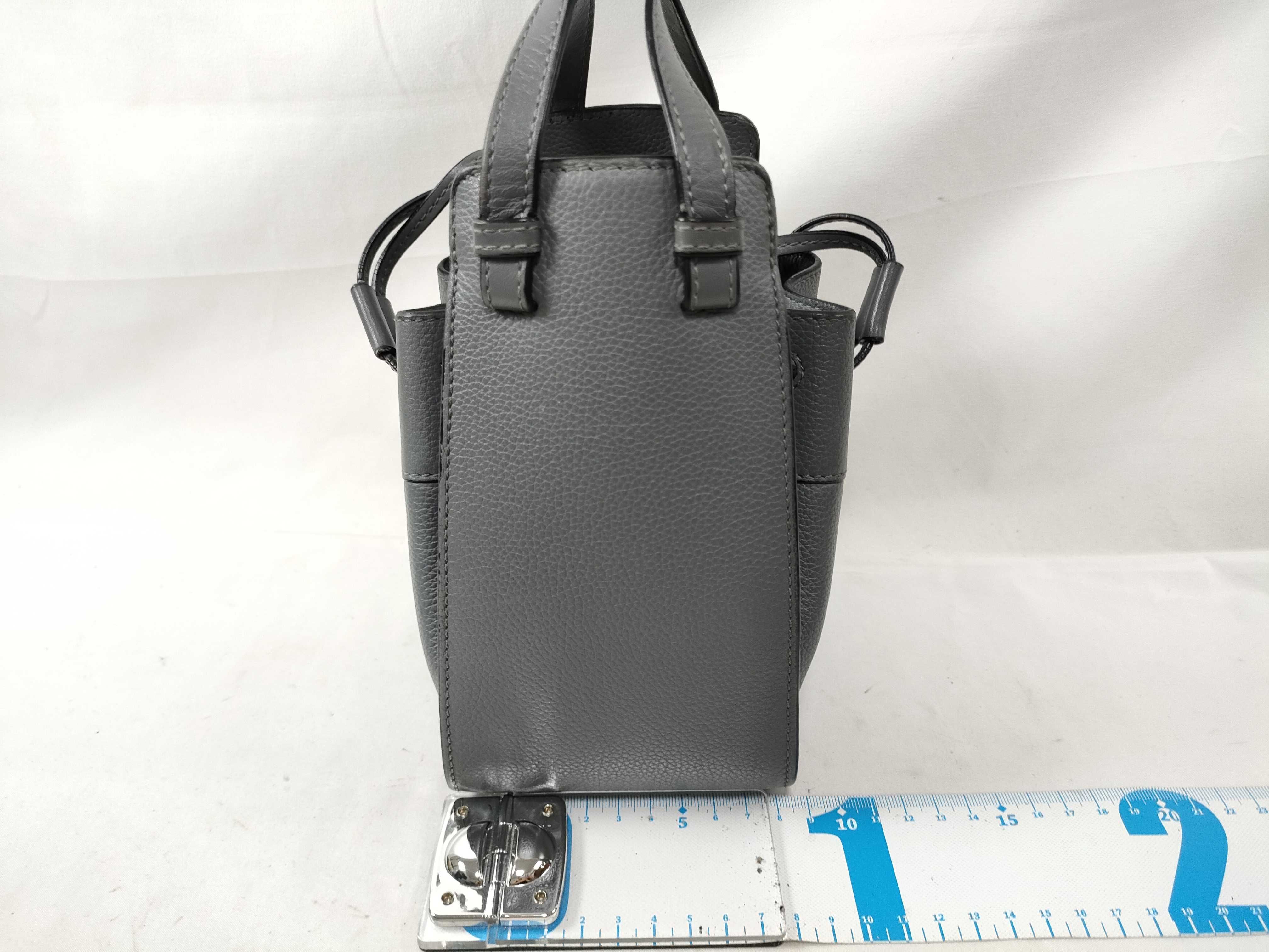 Hammock Drawstring Mini Leather 2-Way Handbag, Gray — view 2