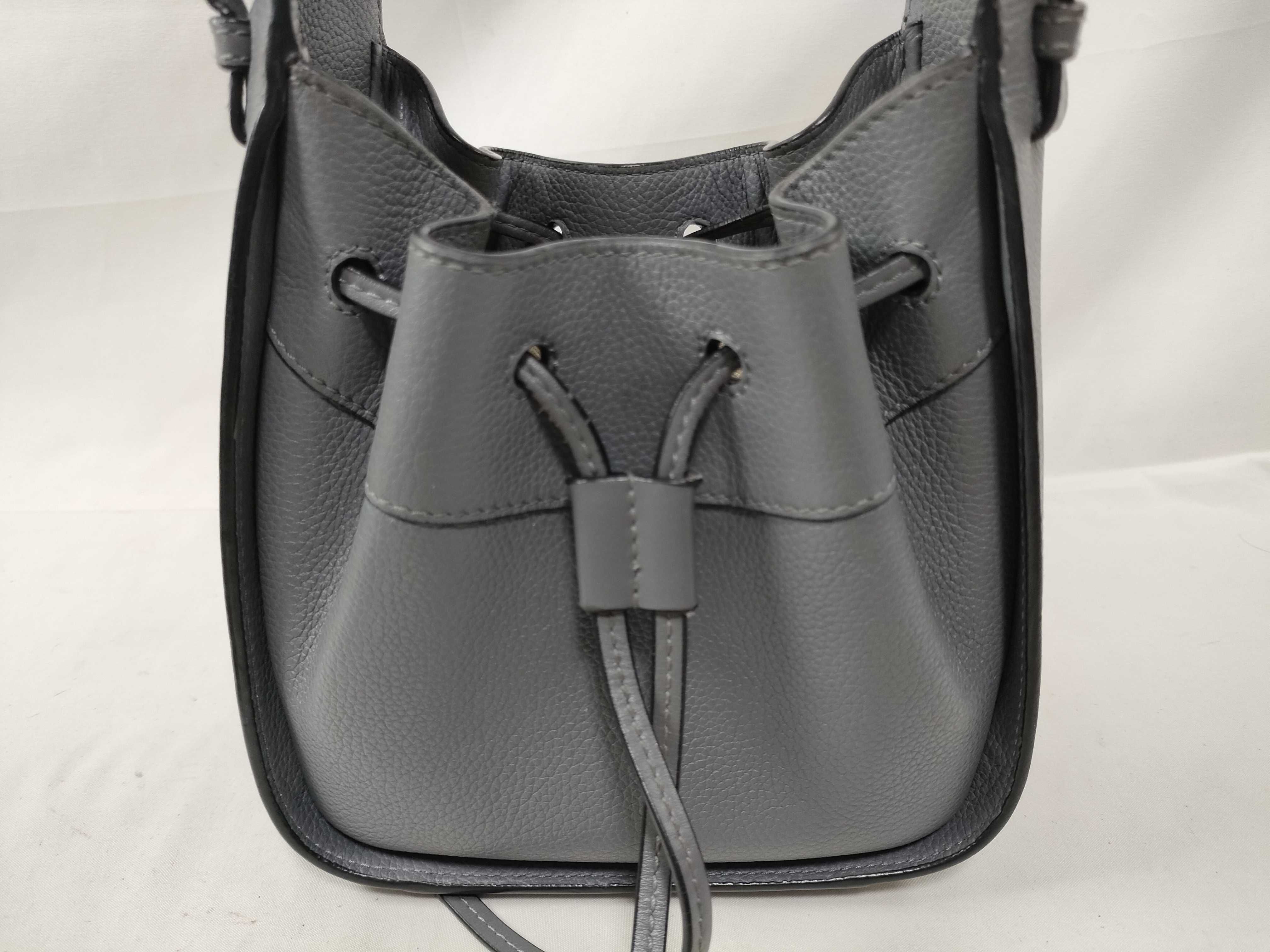 Hammock Drawstring Mini Leather 2-Way Handbag, Gray — view 12