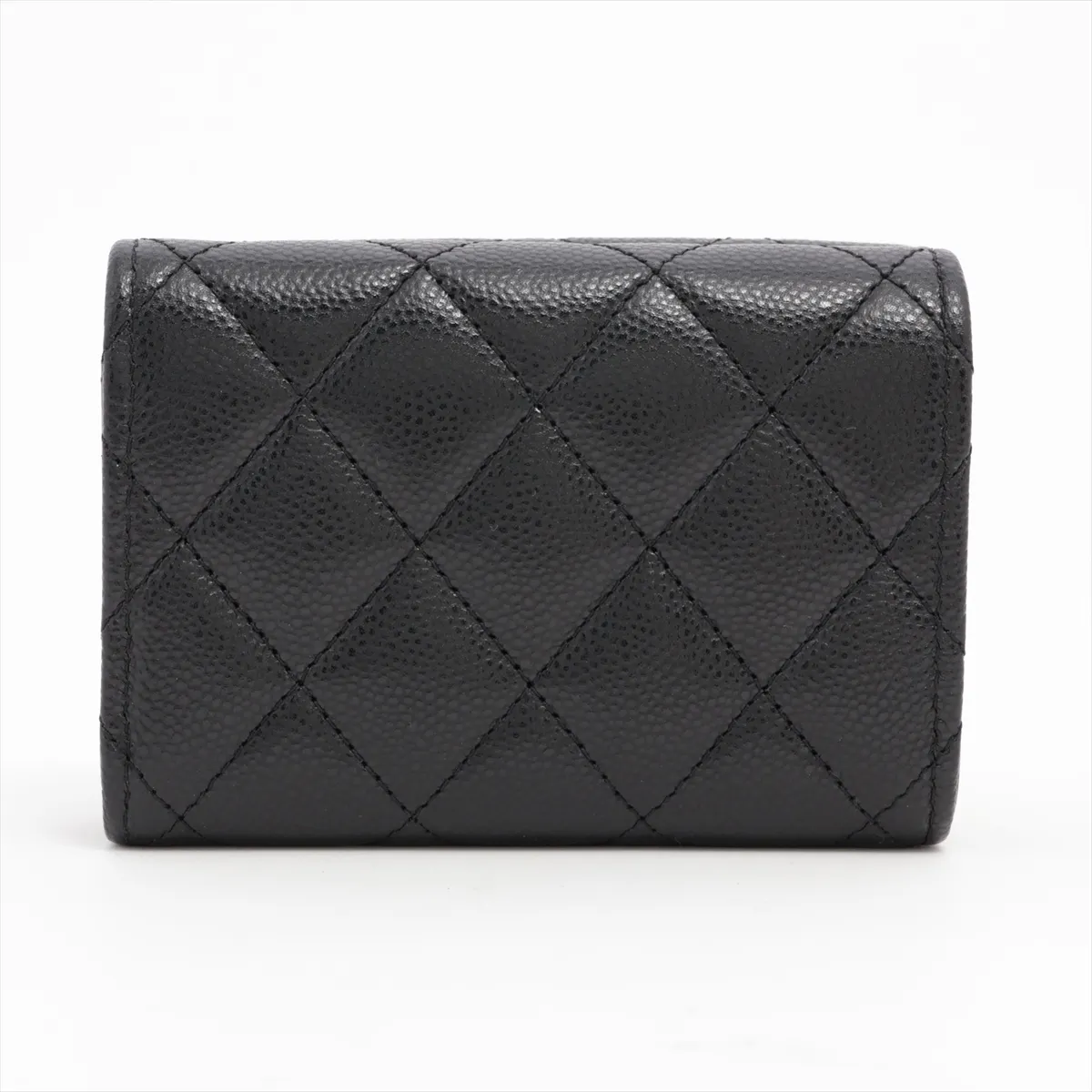 Matelasse Caviar Skin Compact Wallet Black Gold Hardware NEP67E49 — view 2