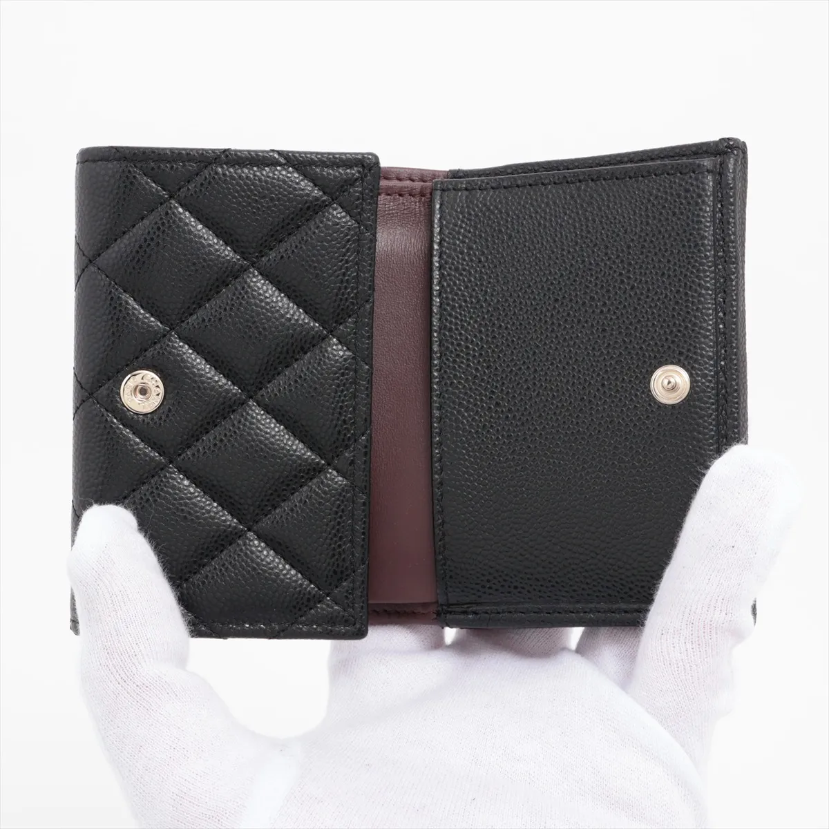 Matelasse Caviar Skin Compact Wallet Black Gold Hardware NEP67E49 — view 4
