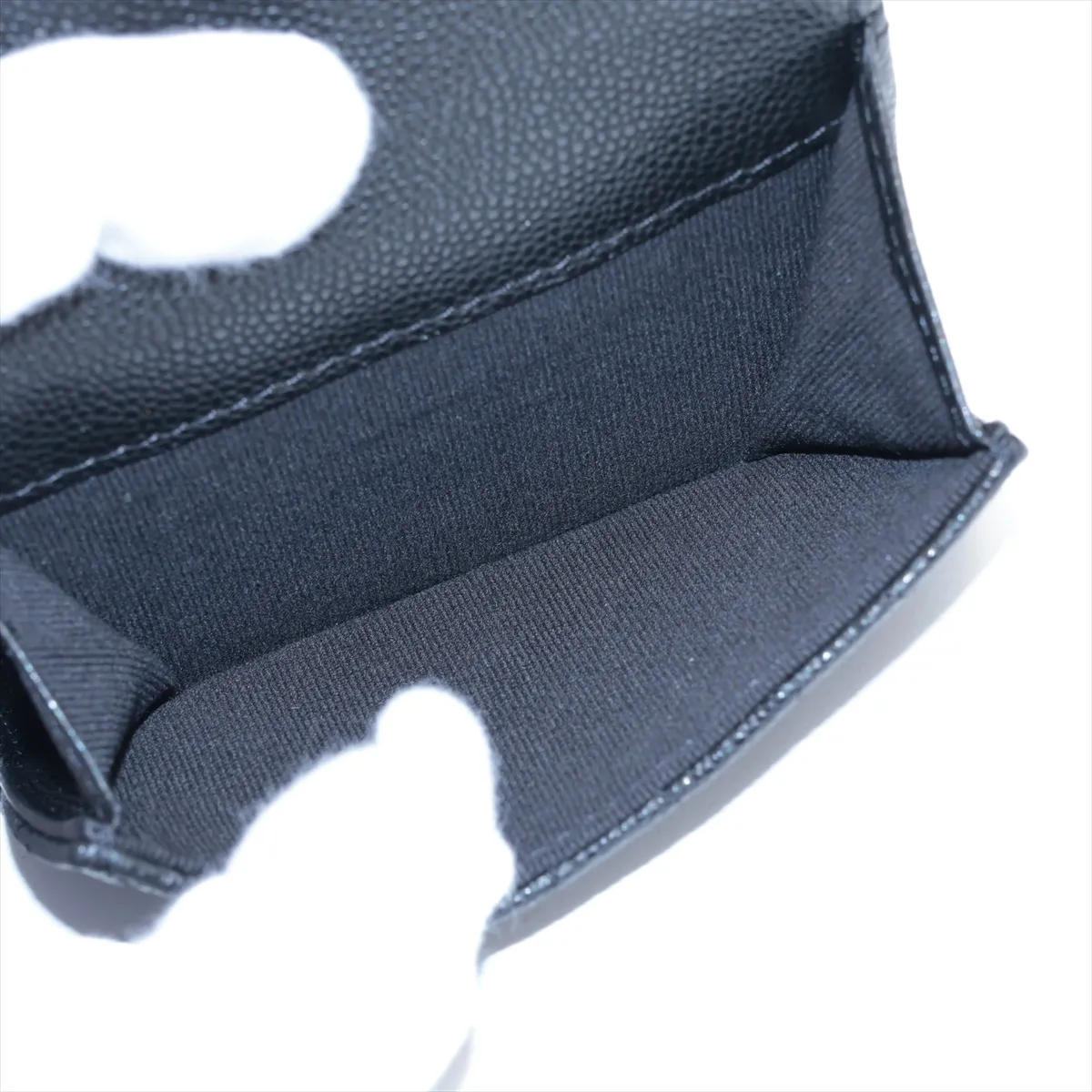 Matelasse Caviar Skin Compact Wallet Black Gold Hardware NEP67E49 — view 7