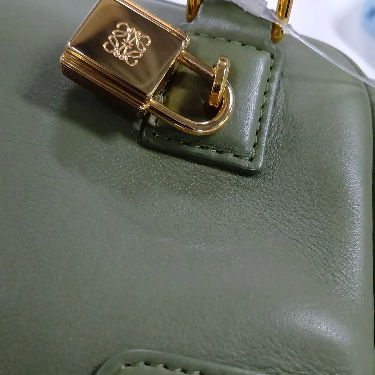 Amazona 16 Square Leather 2-Way Handbag, Khaki — view 12
