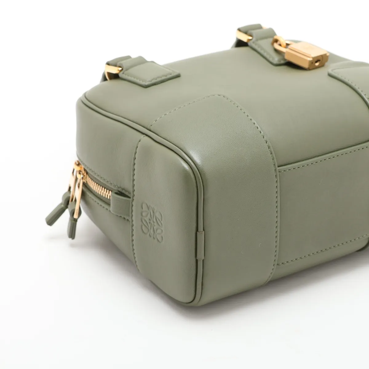 Amazona 16 Square Leather 2-Way Handbag, Khaki — view 4