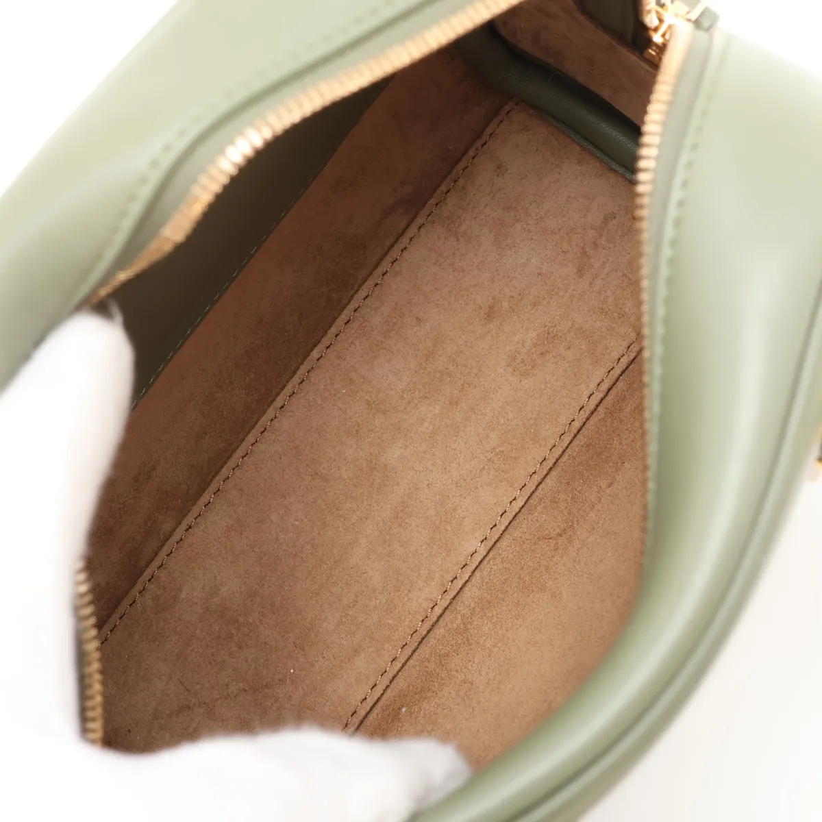 Amazona 16 Square Leather 2-Way Handbag, Khaki — view 8