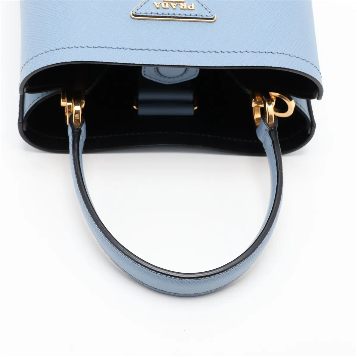 Saffiano Cuir Leather 2-Way Handbag, Blue, 1BA217 — view 5
