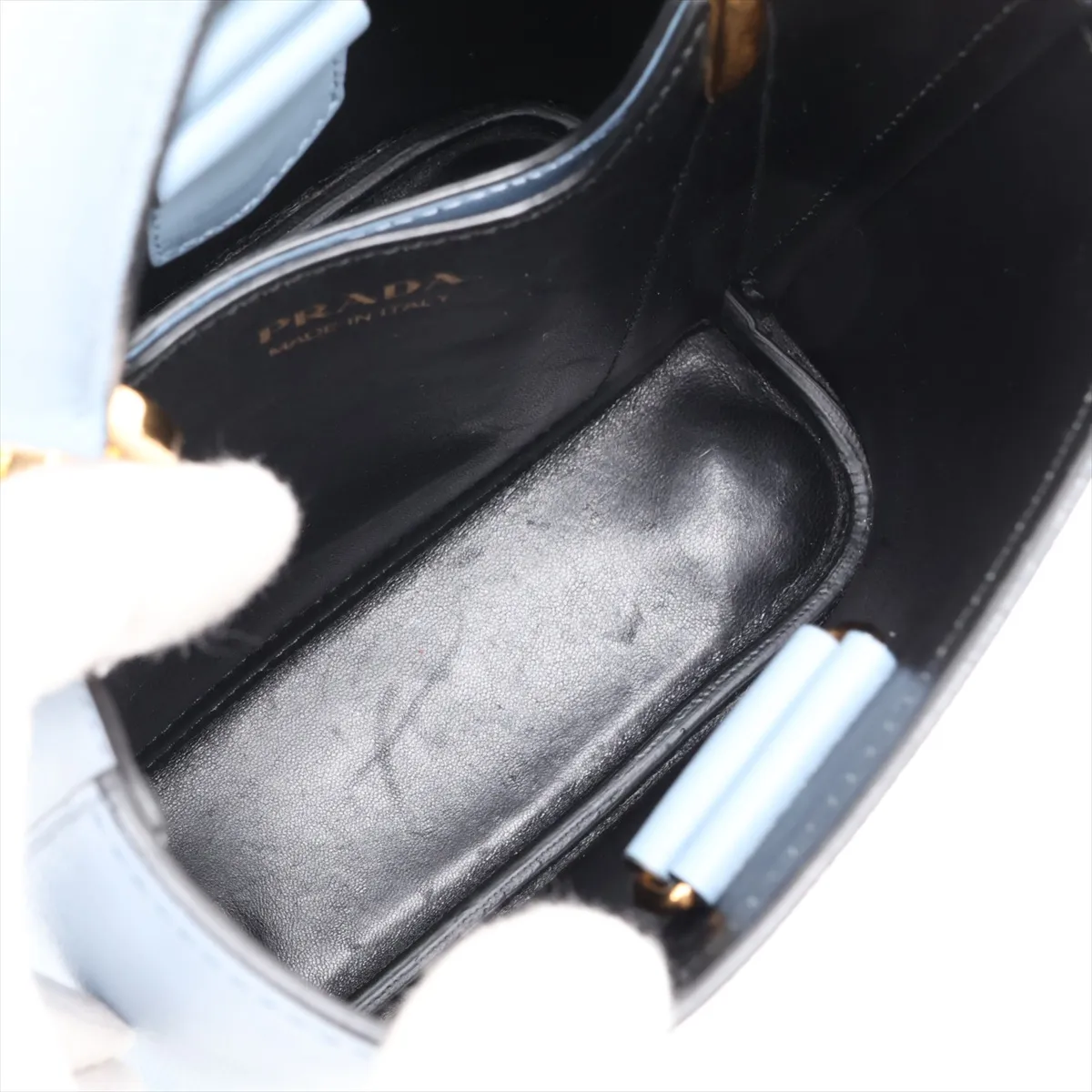 Saffiano Cuir Leather 2-Way Handbag, Blue, 1BA217 — view 9