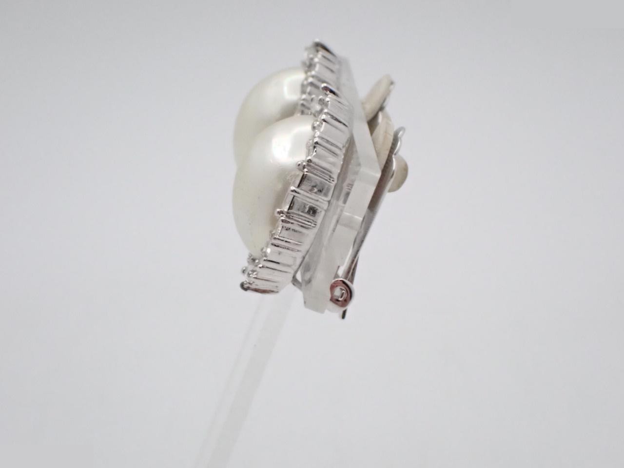 Earrings, faux pearl, rhinestone, silver, metal — view 3