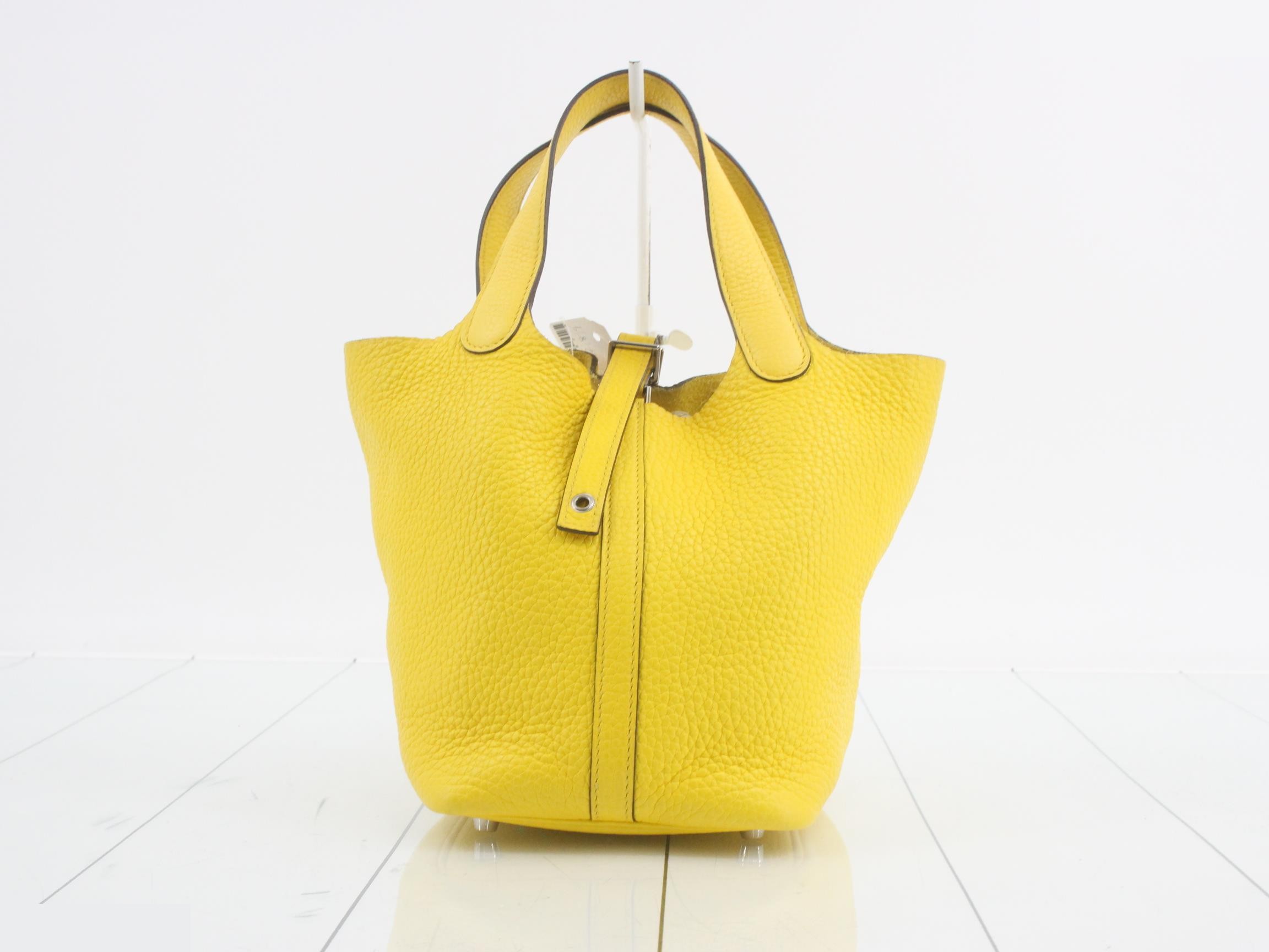 Picotin Lock PM Leather Handbag, Y Stamp, Yellow