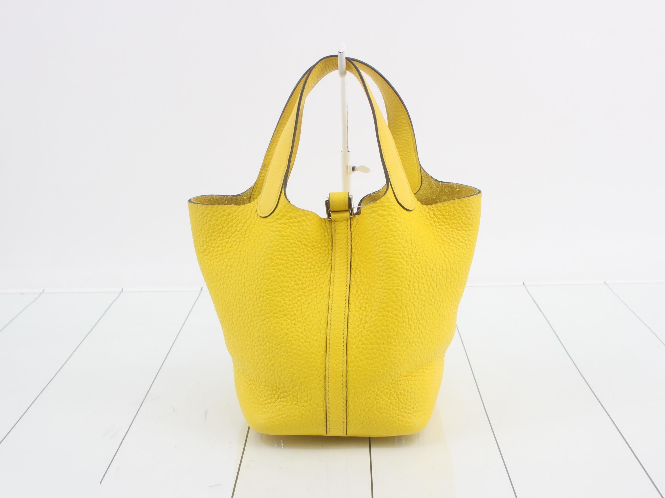 Picotin Lock PM Leather Handbag, Y Stamp, Yellow — view 2