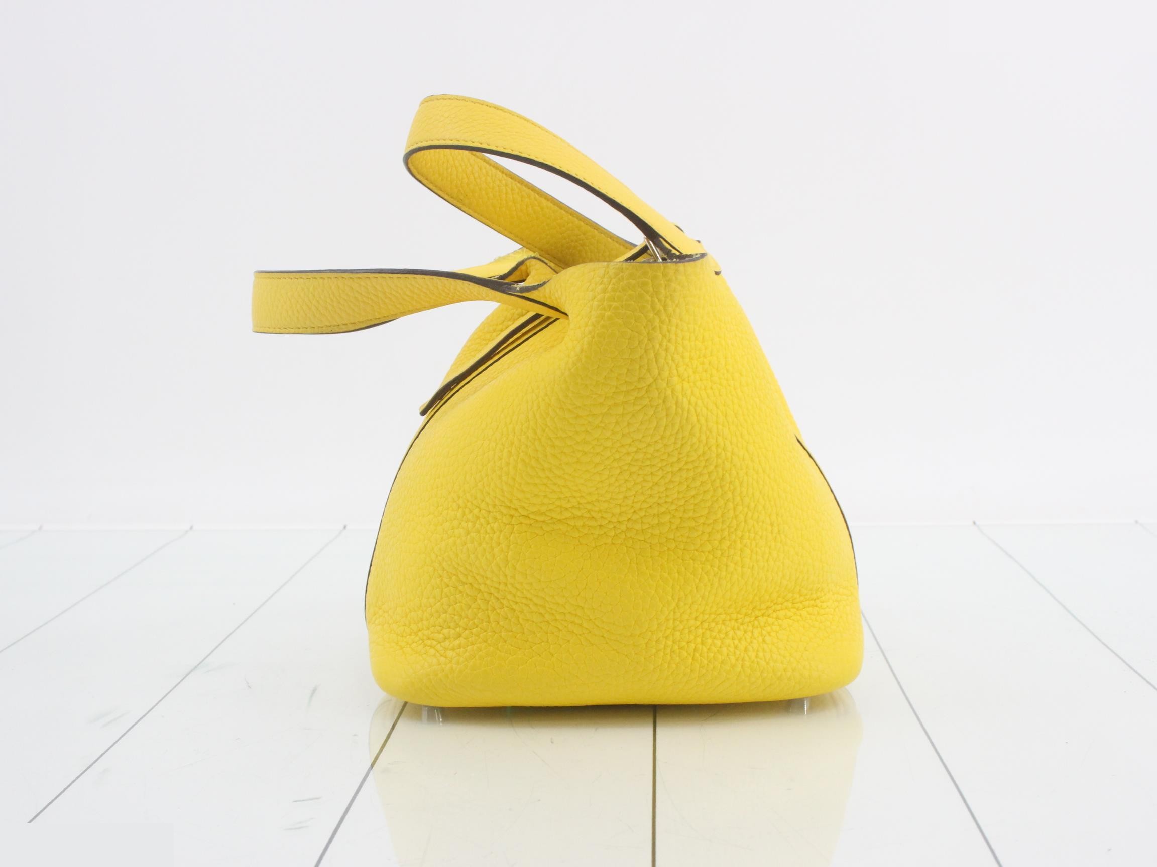 Picotin Lock PM Leather Handbag, Y Stamp, Yellow — view 3