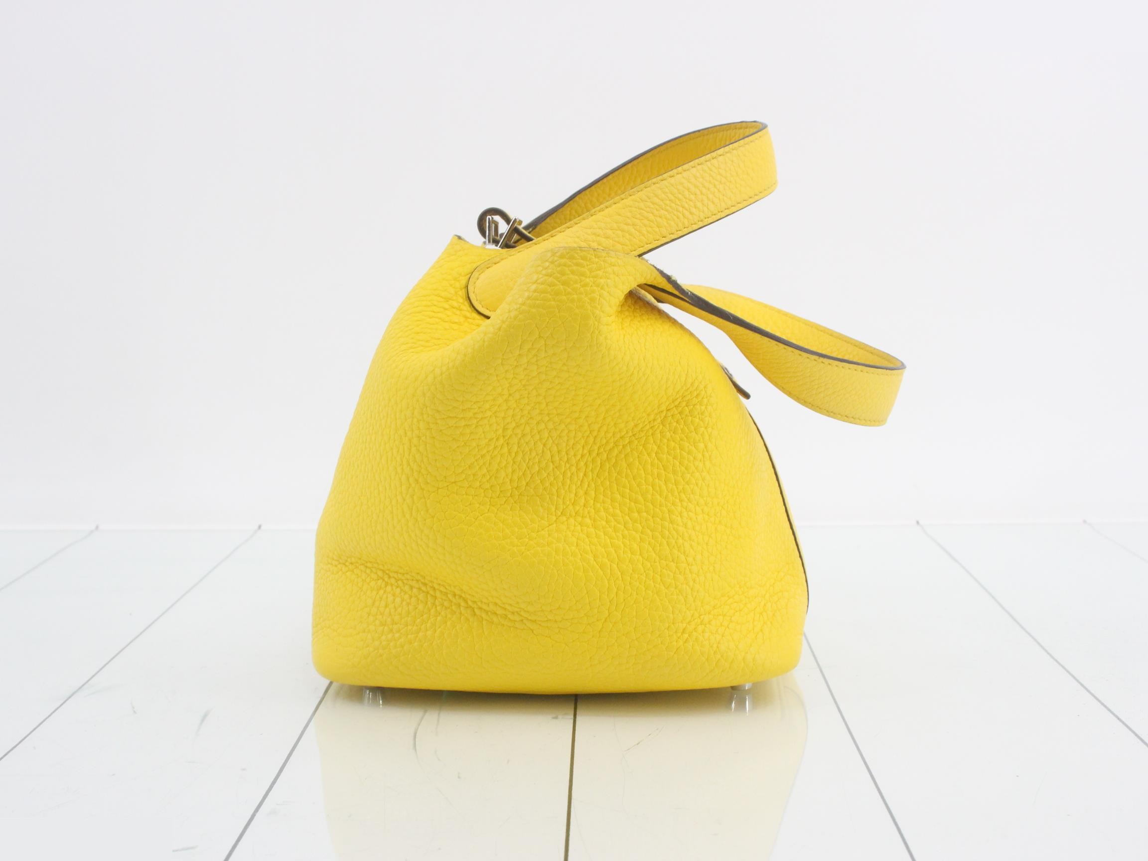 Picotin Lock PM Leather Handbag, Y Stamp, Yellow — view 4