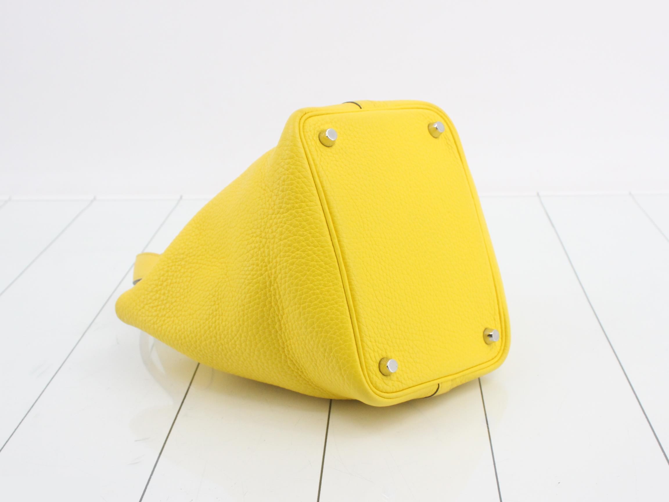 Picotin Lock PM Leather Handbag, Y Stamp, Yellow — view 5
