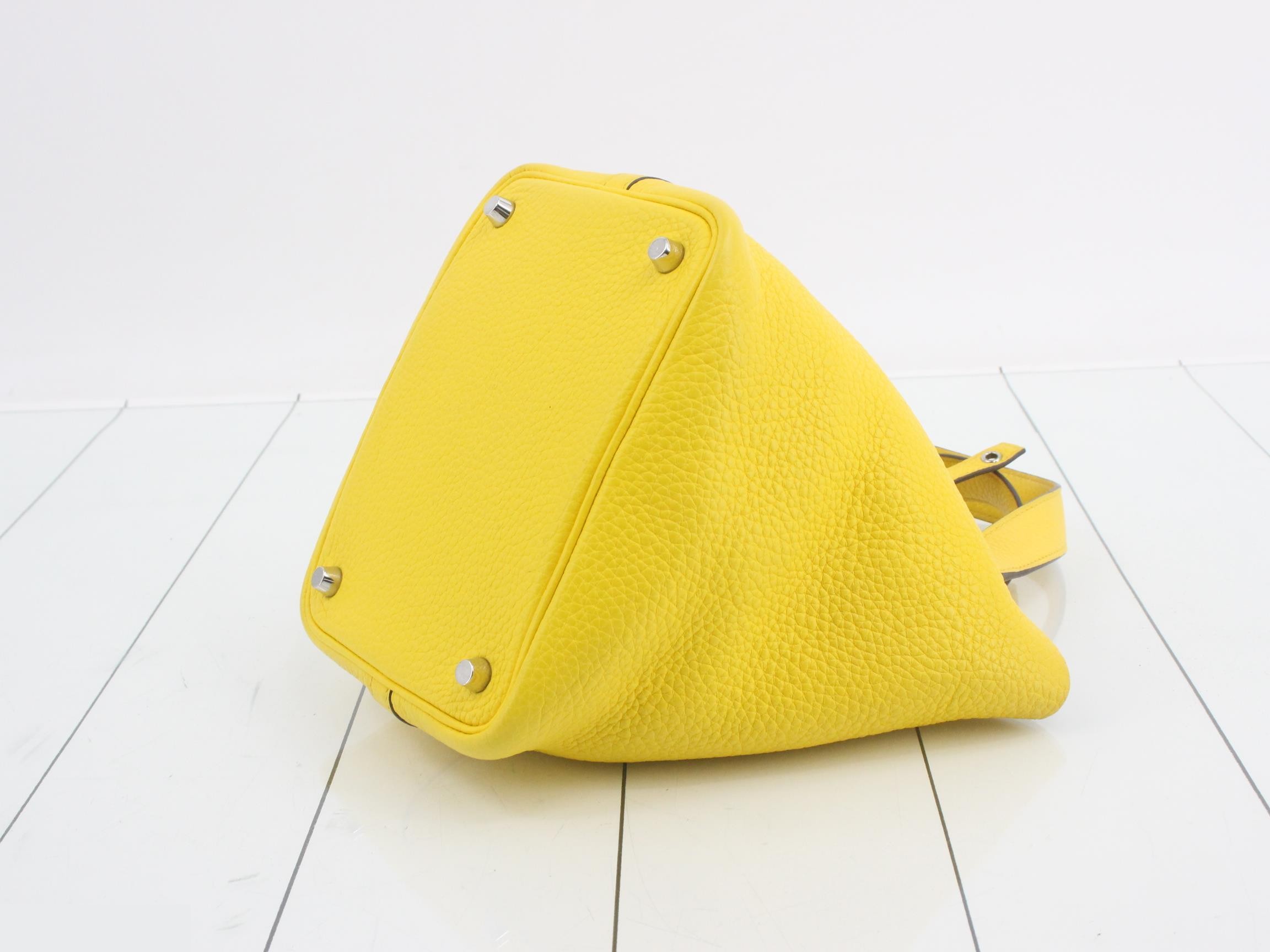 Picotin Lock PM Leather Handbag, Y Stamp, Yellow — view 6