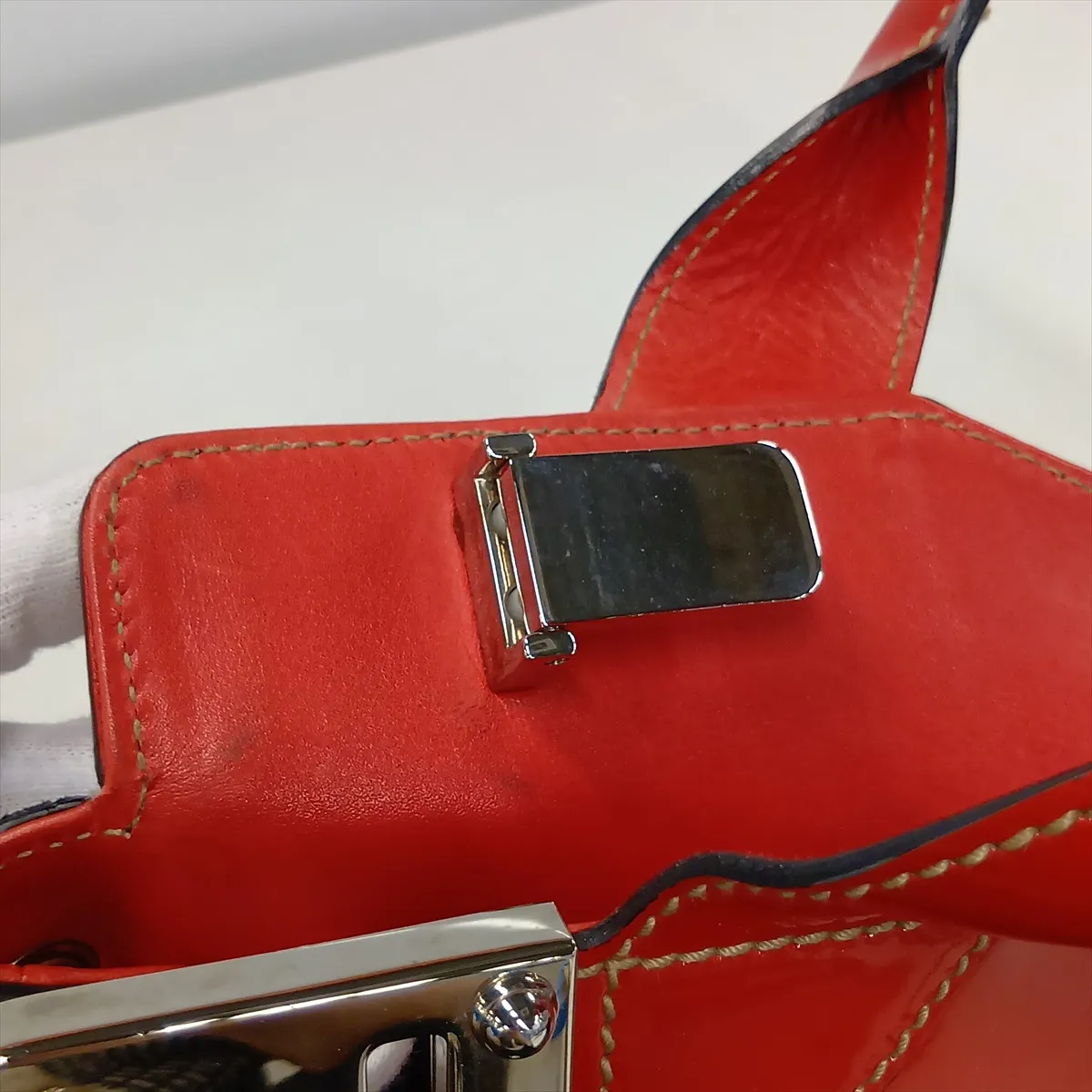 Suede x Patent Leather Handbag, Black x Red, 177091 — view 11