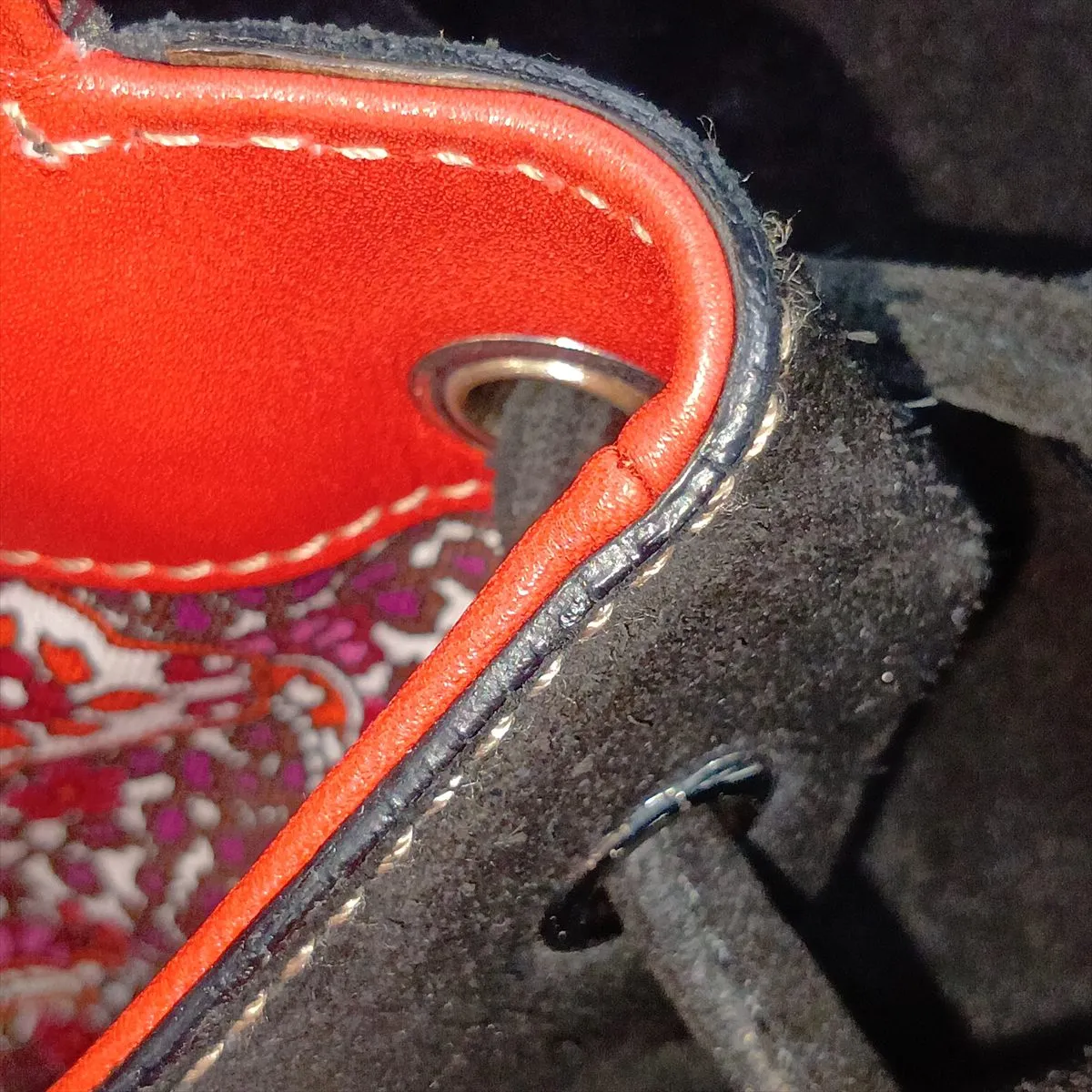 Suede x Patent Leather Handbag, Black x Red, 177091 — view 12