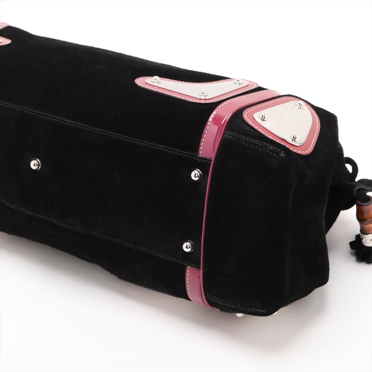 Suede x Patent Leather Handbag, Black x Red, 177091 — view 3