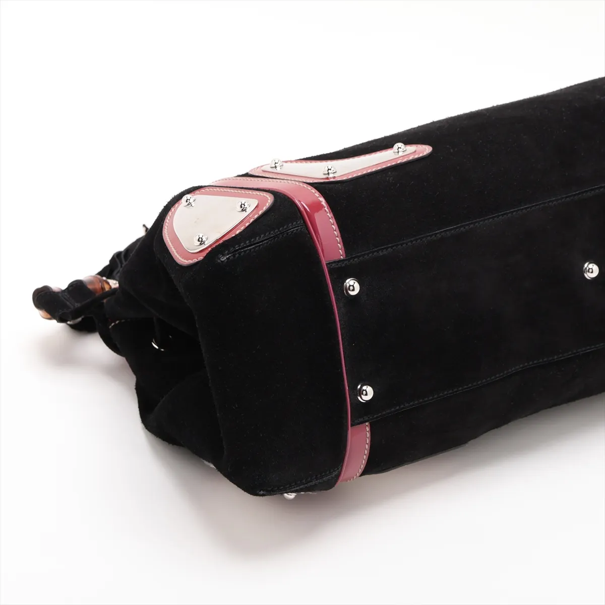 Suede x Patent Leather Handbag, Black x Red, 177091 — view 4