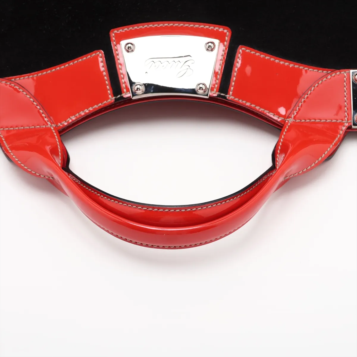 Suede x Patent Leather Handbag, Black x Red, 177091 — view 5