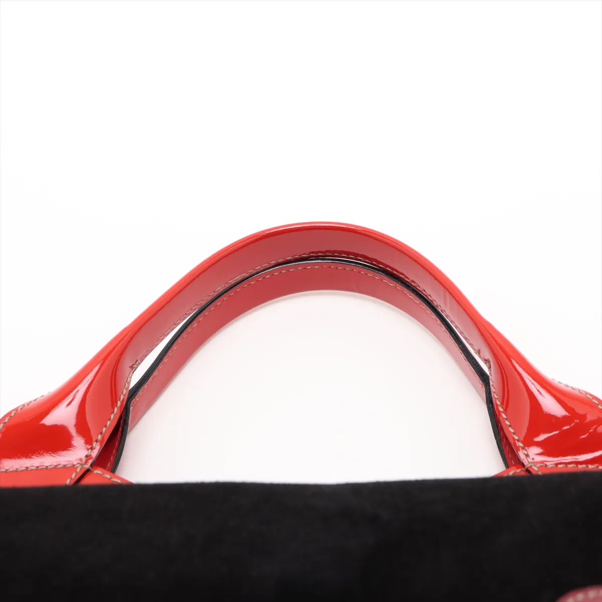 Suede x Patent Leather Handbag, Black x Red, 177091 — view 6