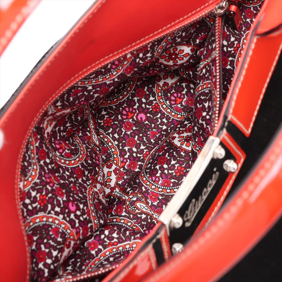 Suede x Patent Leather Handbag, Black x Red, 177091 — view 8