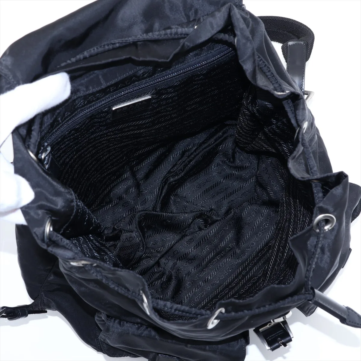 Tessuto Nylon x Leather Backpack/Rucksack, Black — view 7