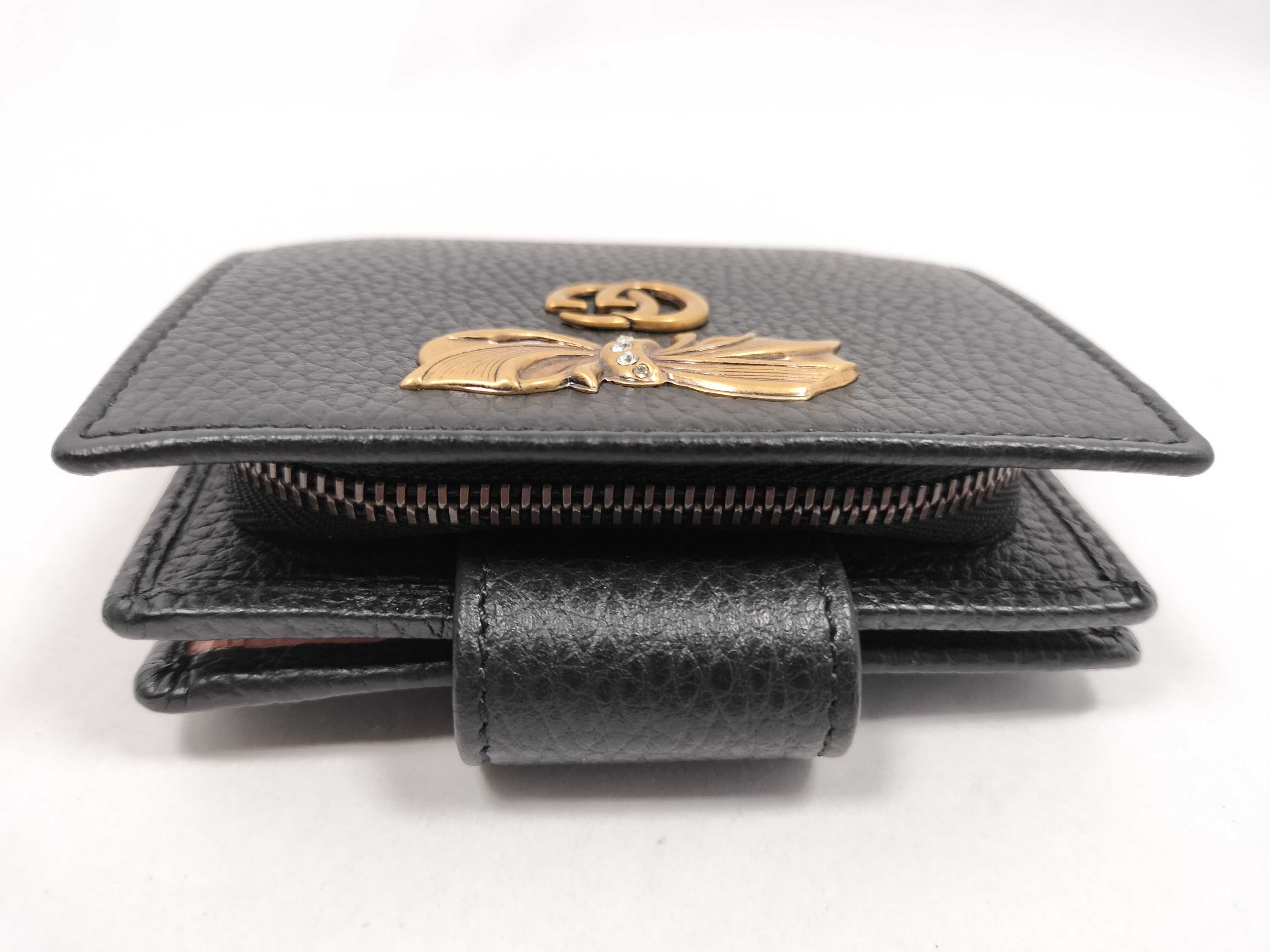 Leather Ribbon Compact Wallet, Black, 524298 (Wallet) — view 6