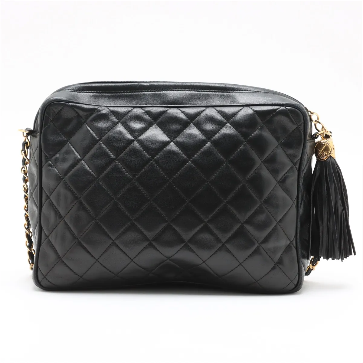 Matelasse Lambskin Chain Shoulder Bag Fringe Black Gold Hardware — view 2