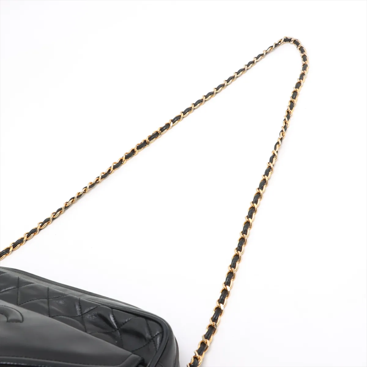 Matelasse Lambskin Chain Shoulder Bag Fringe Black Gold Hardware — view 5