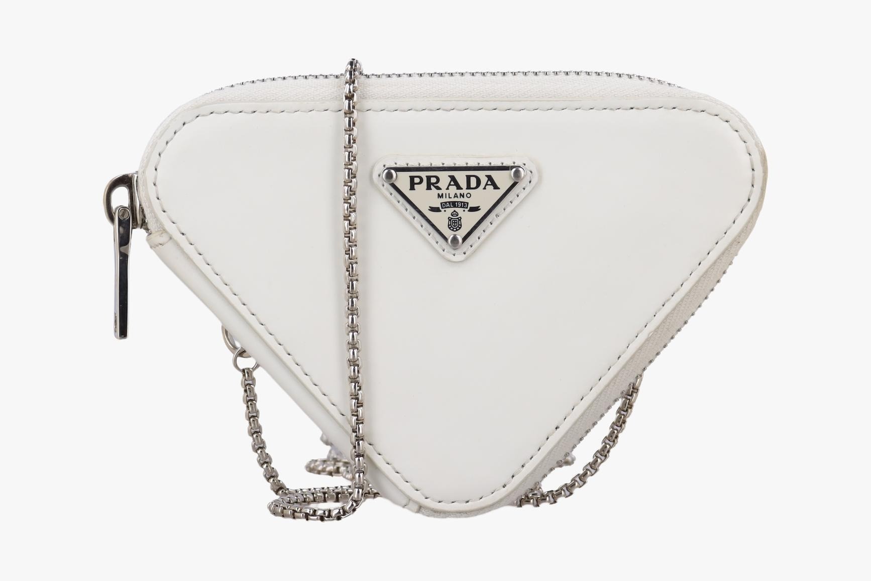Triangle Chain Pouch, Leather, White
