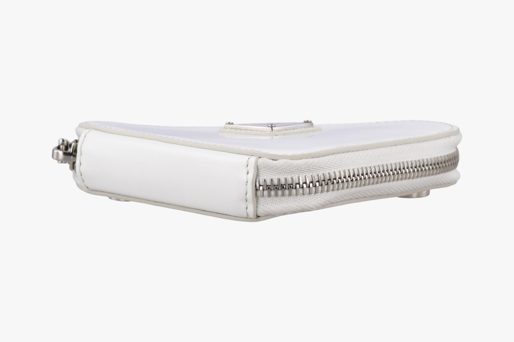 Triangle Chain Pouch, Leather, White — view 2