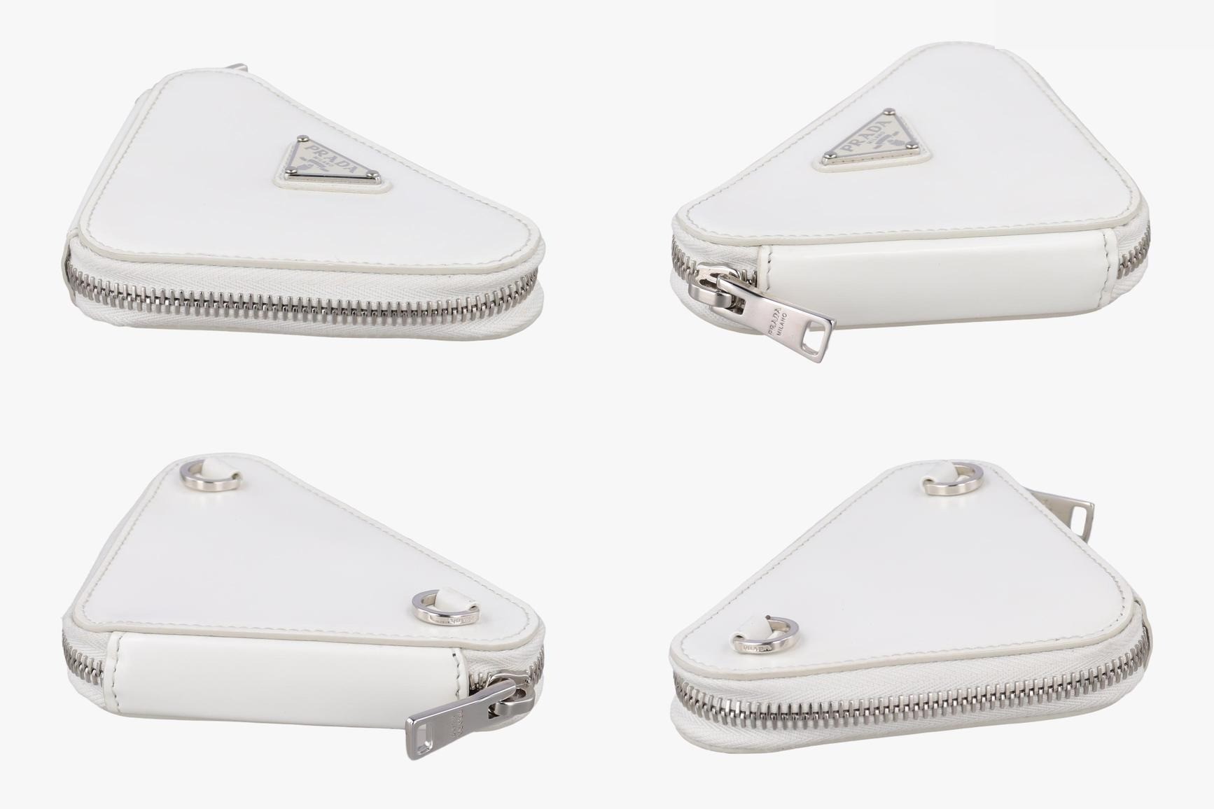 Triangle Chain Pouch, Leather, White — view 3