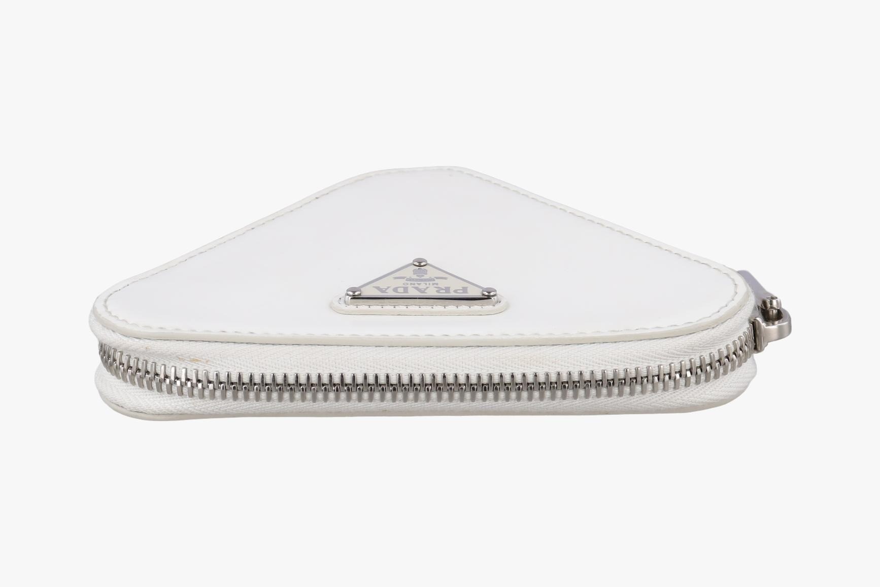 Triangle Chain Pouch, Leather, White — view 4