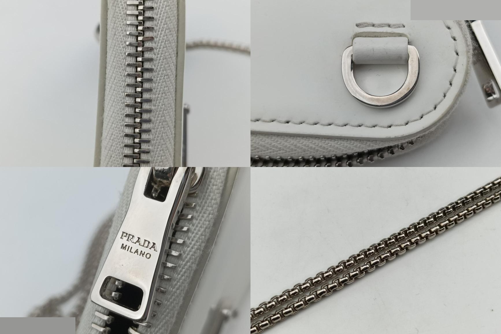 Triangle Chain Pouch, Leather, White — view 8