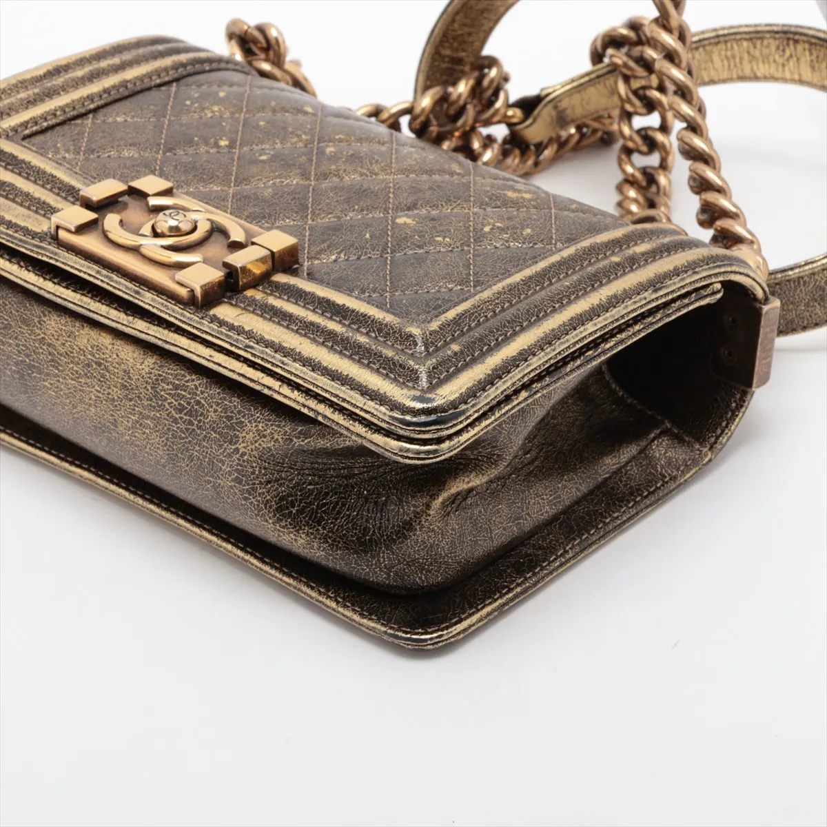 Boy Chanel 20 Small Leather Chain Shoulder Bag, Gold x Black, Gold Hardware, 24530415, Serial Number 24, A67085 — view 3