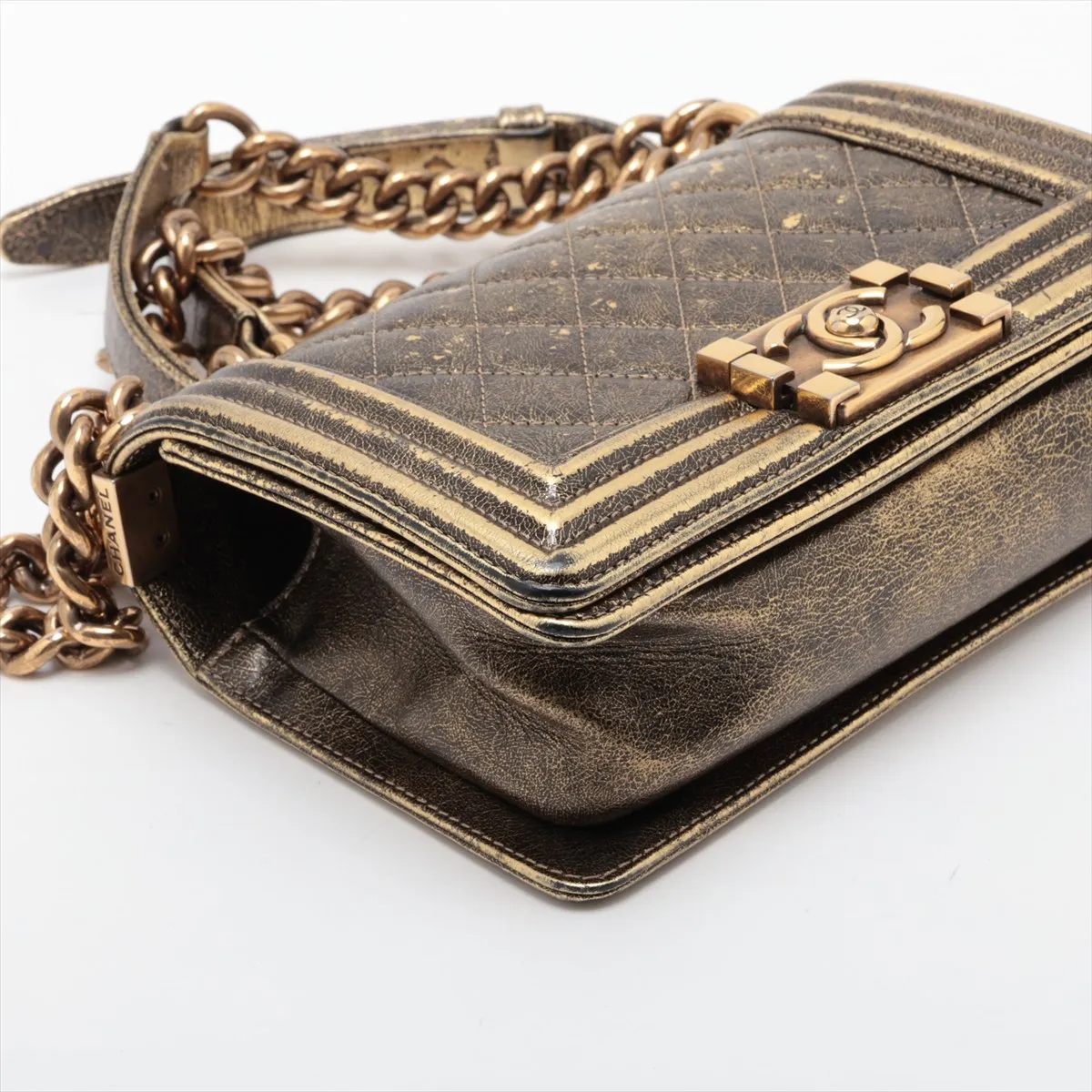 Boy Chanel 20 Small Leather Chain Shoulder Bag, Gold x Black, Gold Hardware, 24530415, Serial Number 24, A67085 — view 4