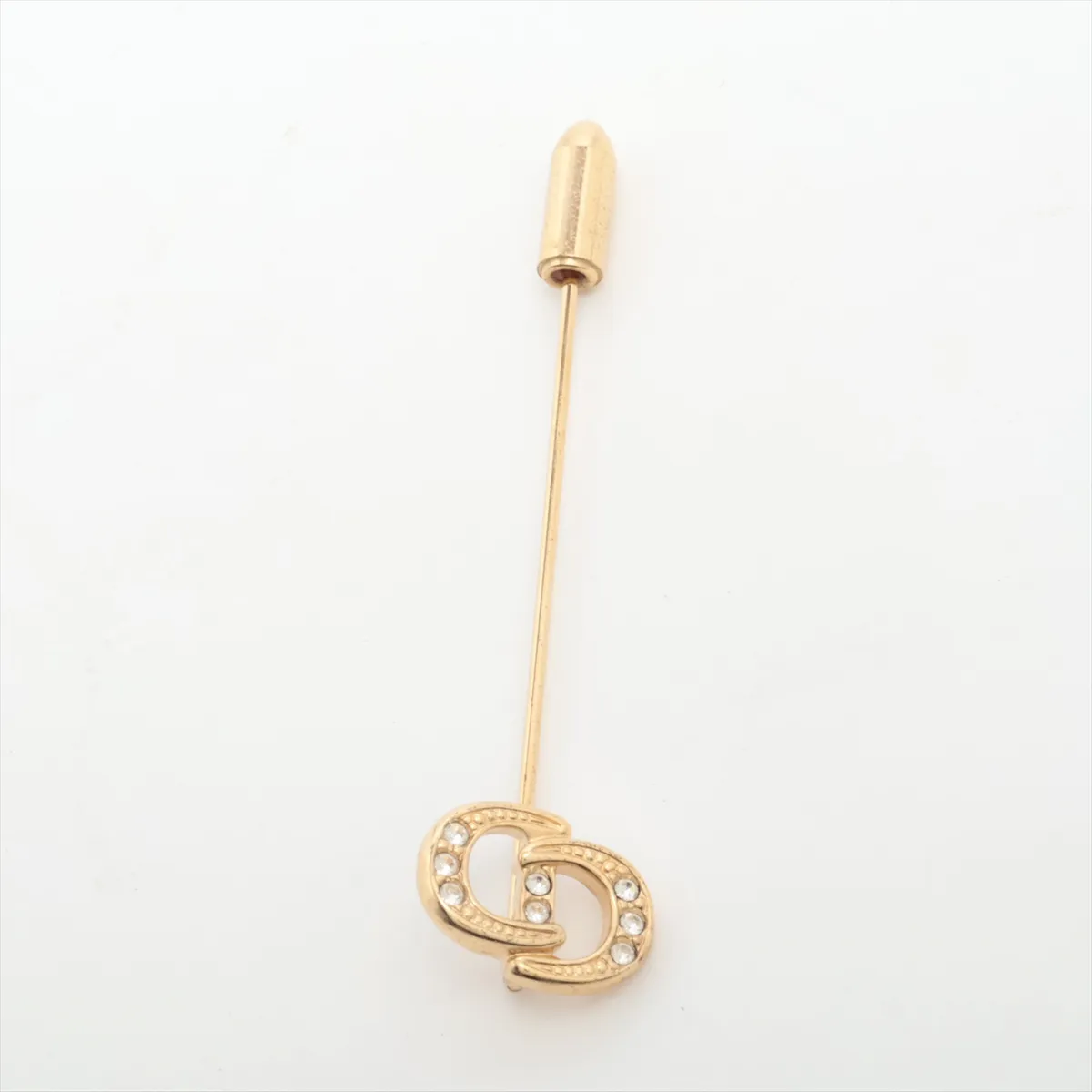CD logo necklace, gold plated with rhinestones. Shows signs of wear, — view 11
