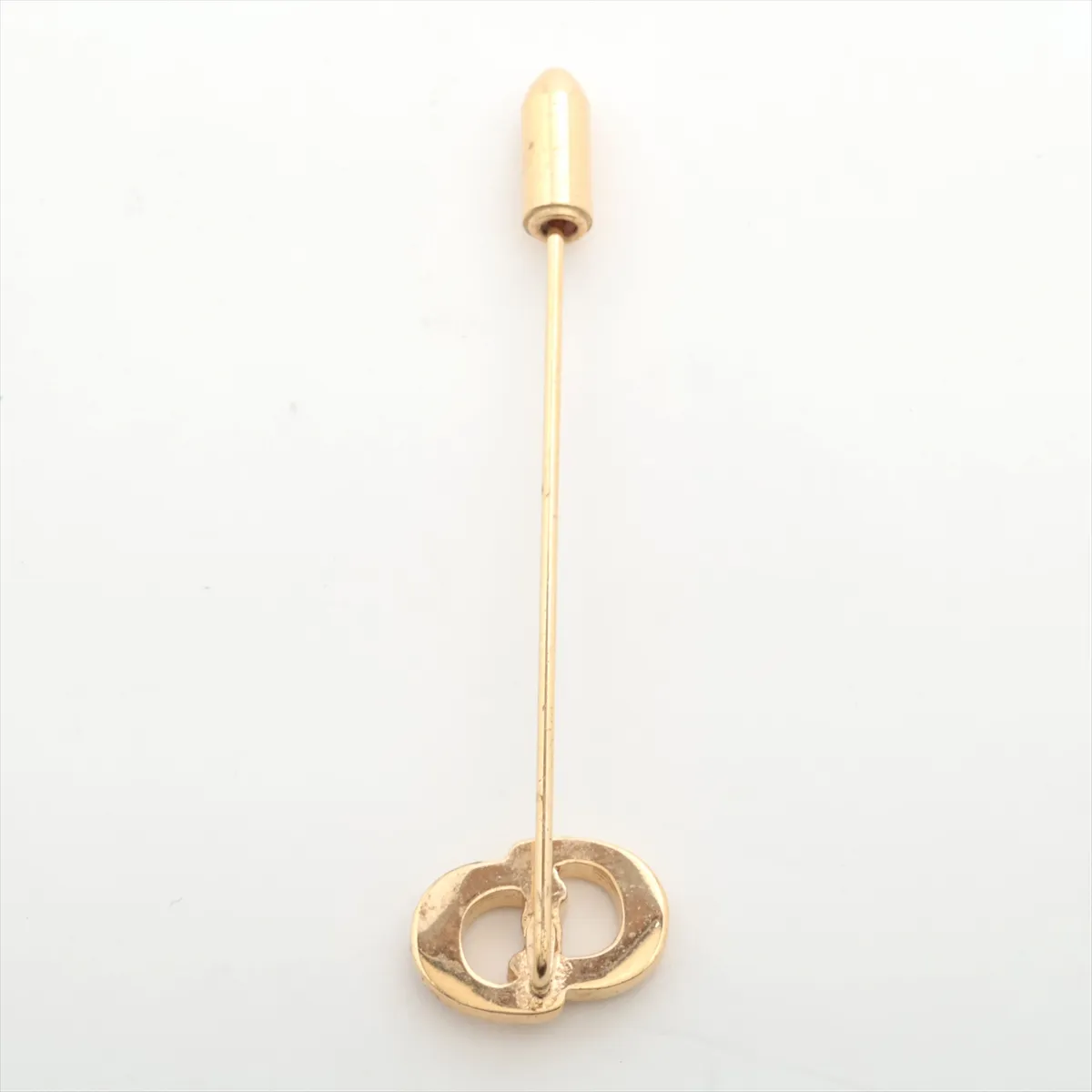 CD logo necklace, gold plated with rhinestones. Shows signs of wear, — view 12
