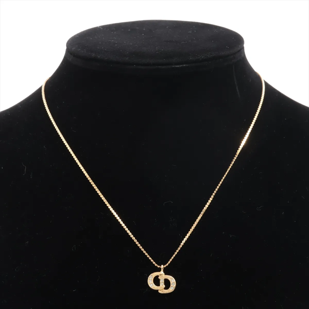 CD logo necklace, gold plated with rhinestones. Shows signs of wear, — view 6