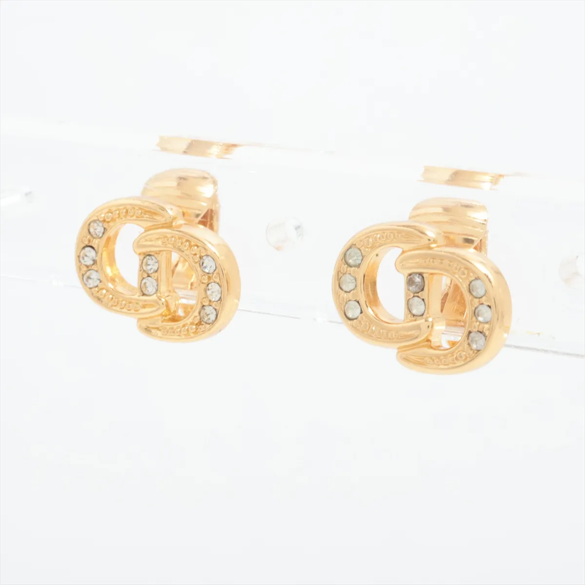 CD logo necklace, gold plated with rhinestones. Shows signs of wear, — view 9