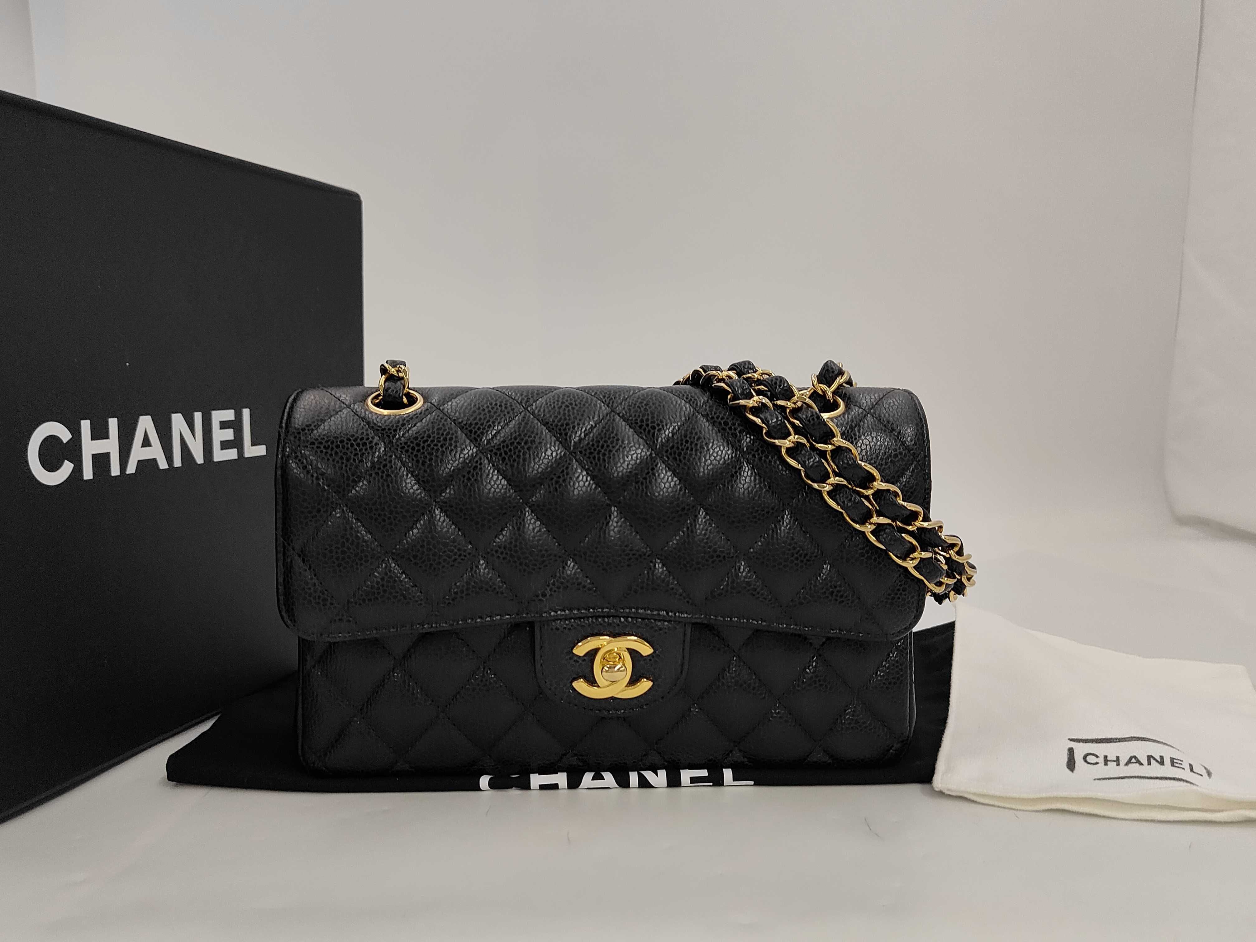 Matelassé 23 Caviar Skin Double Flap Shoulder Bag with Black IC Plate and Gold Hardware