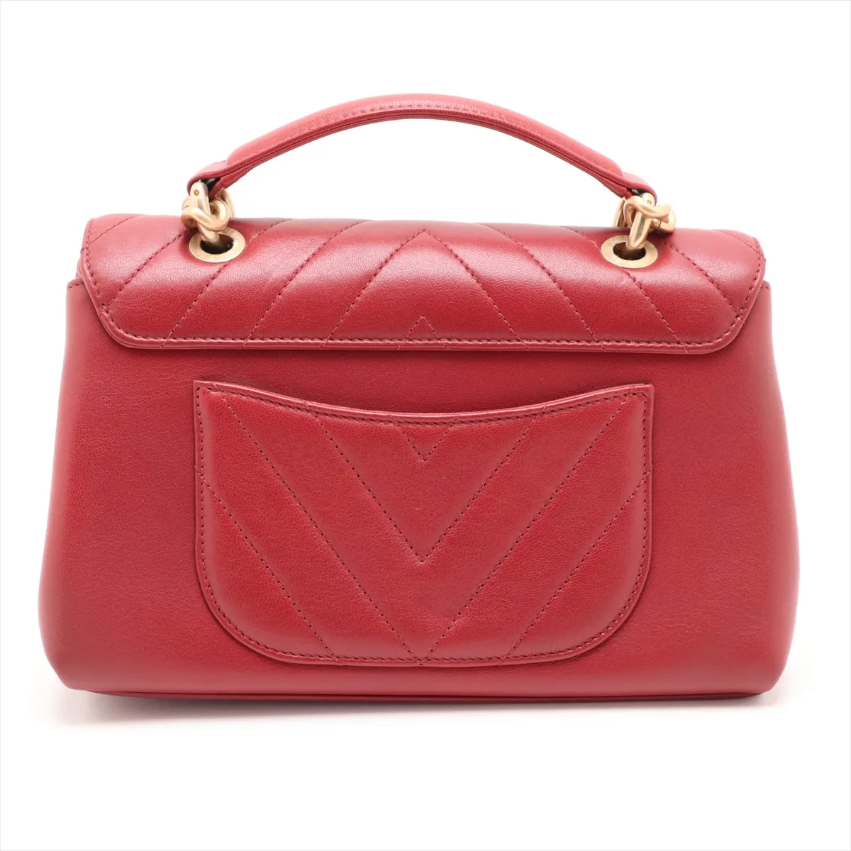 Chevron Lambskin 2-Way Handbag, Red with Gold Hardware, 24408546, Serial Number 24 — view 2